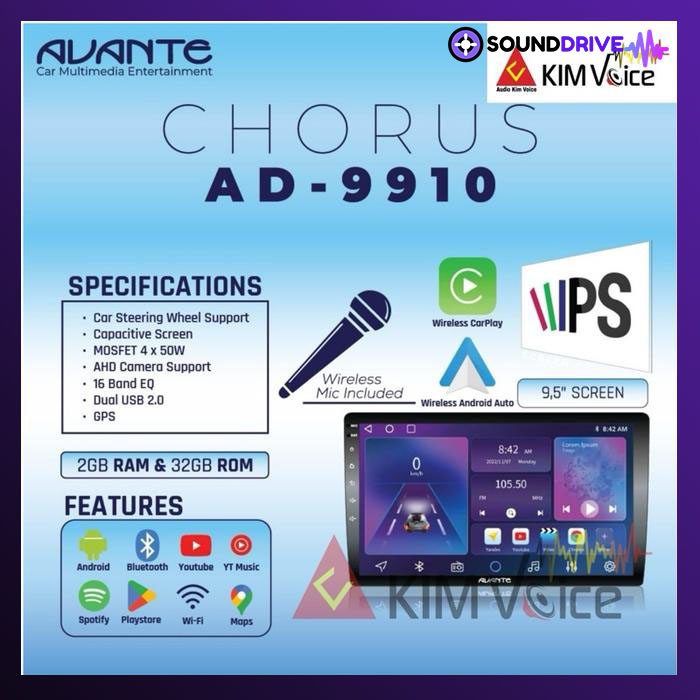 Head unit Android Avante by Pioneer AD-9910 9in with Mic Karaoke Mobil
