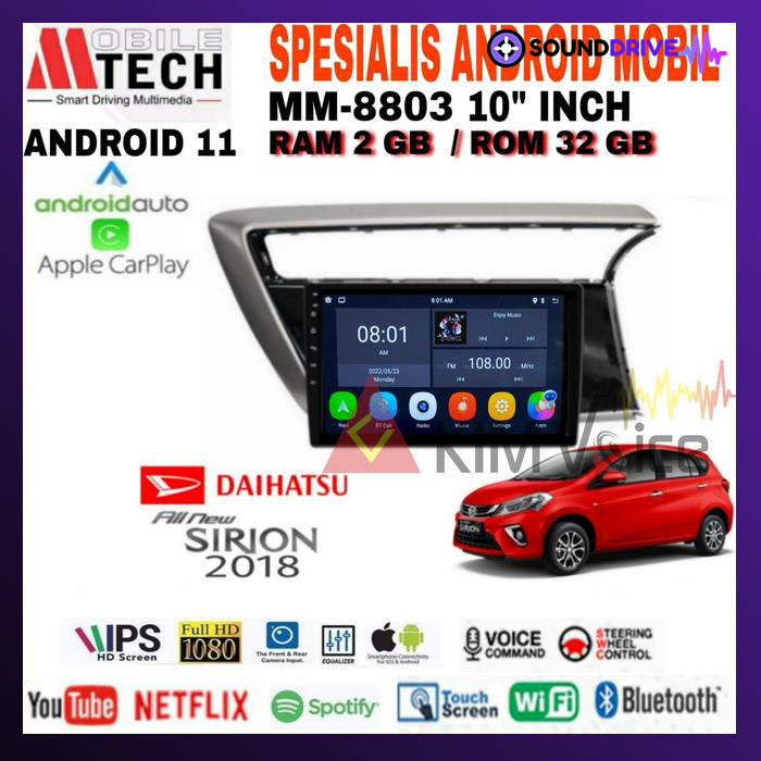 Head Unit Android Mtech 10 inch OEM Sirion 2018 Up + Soket PNP Bluetooth