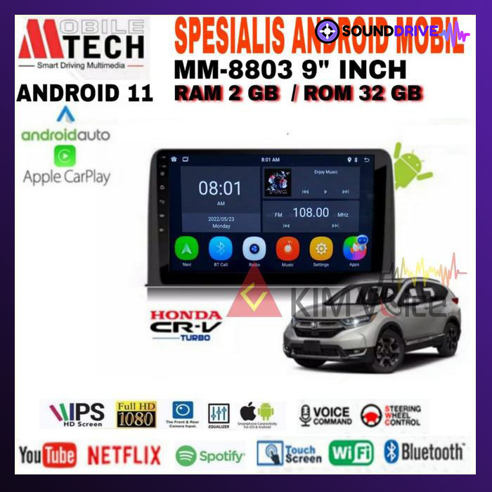 Head Unit Android Mtech OEM CRV Turbo 2021 Up +Soket Canbus - 4/64 GB 10 inch