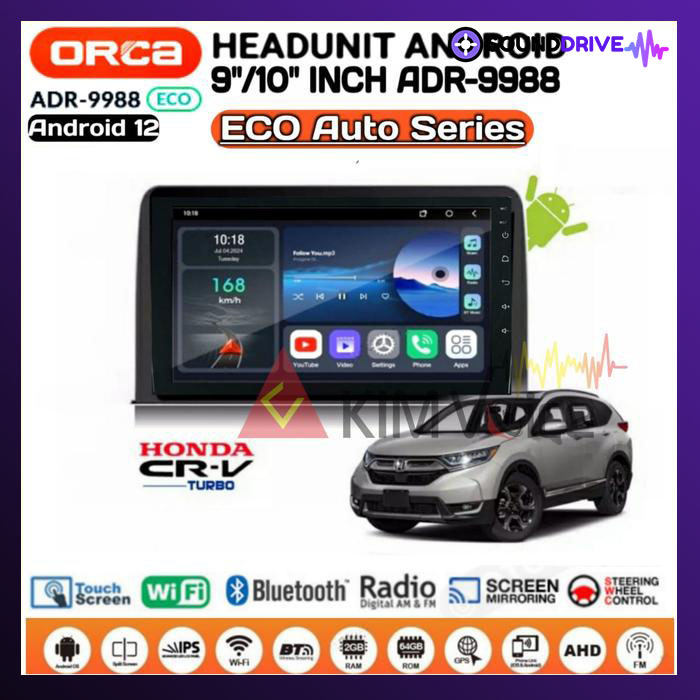 Head Unit Android Orca Eco OEM CRV Turbo 2021 Up + Soket Canbus - 9 inch