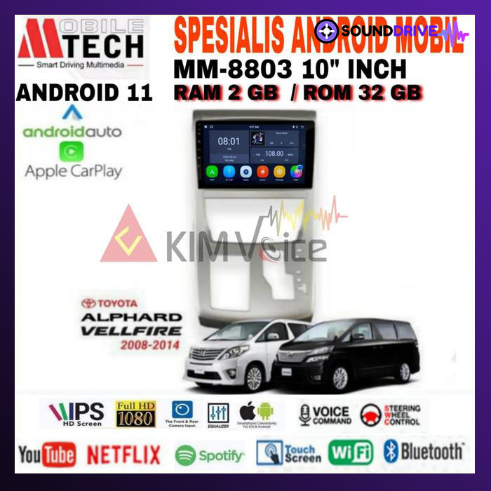 Head Unit Android Mtech 10 inch OEM Alphard 2008-2014 Voice Command