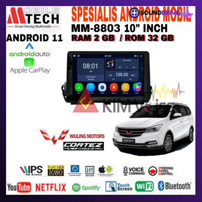 Head unit Android Mtech 10 inch OEM Wuling Cortez 2017 up Soket pnp