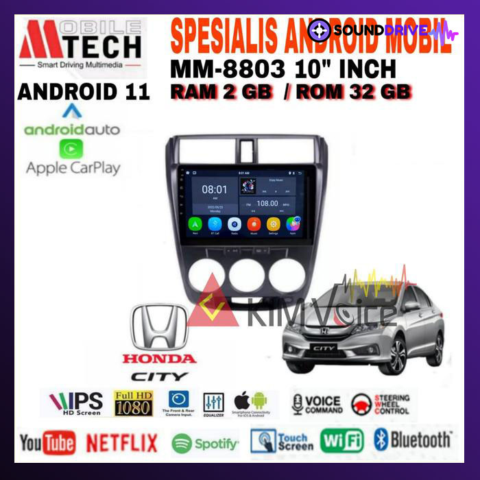 Head unit Android Mtech 10 inch OEM Honda City 2008-2014 Soket PNP - Manual AC - Image 2