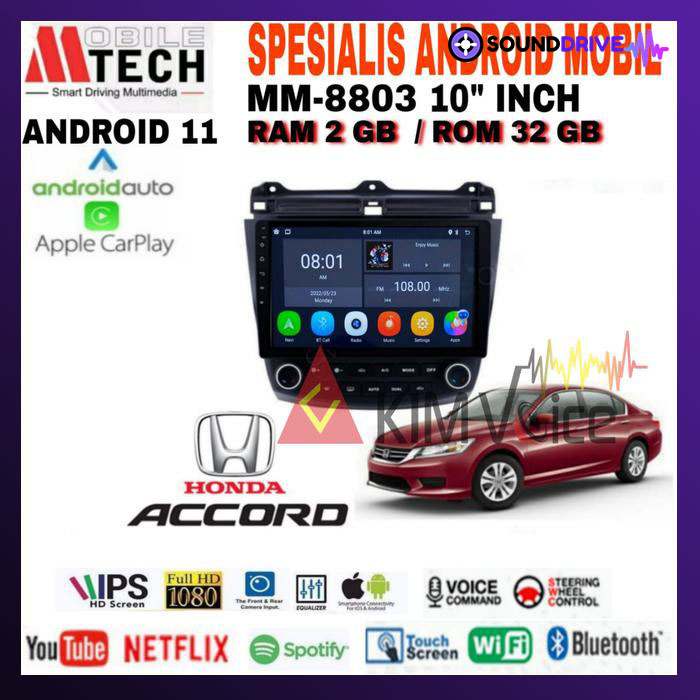 Head Unit Android Mtech 10 inch OEM Honda Accord 2003-2007 Soket pnp