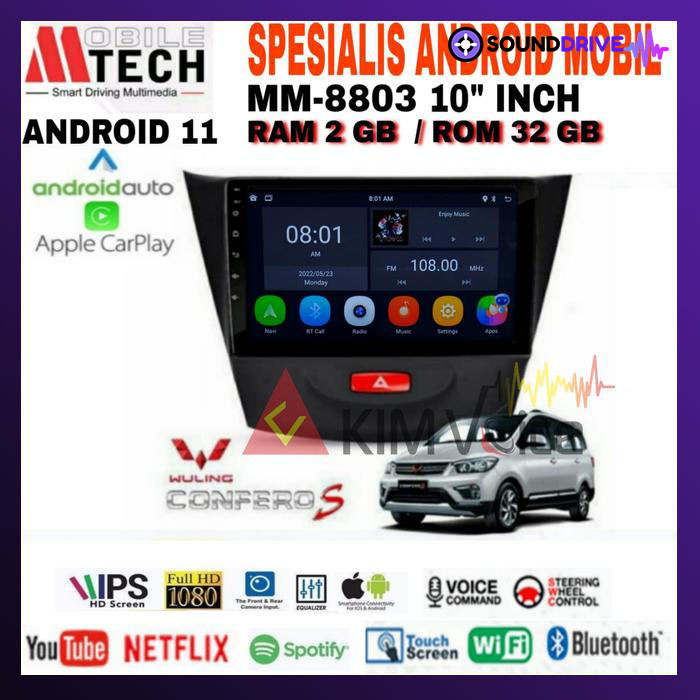 Head unit Android Mtech MM-8803 10 inch OEM Wuling Confero S Soket PNP Bluetooth Car