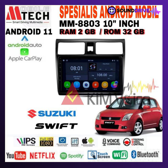 Head Unit Android Mtech 10 inch OEM Suzuki Swift 2004 - 2010 Soket pnp
