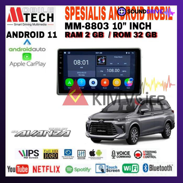 Head Unit Android Mtech MM-8803 10 inch OEM Avanza 2022 up Soket PNP
