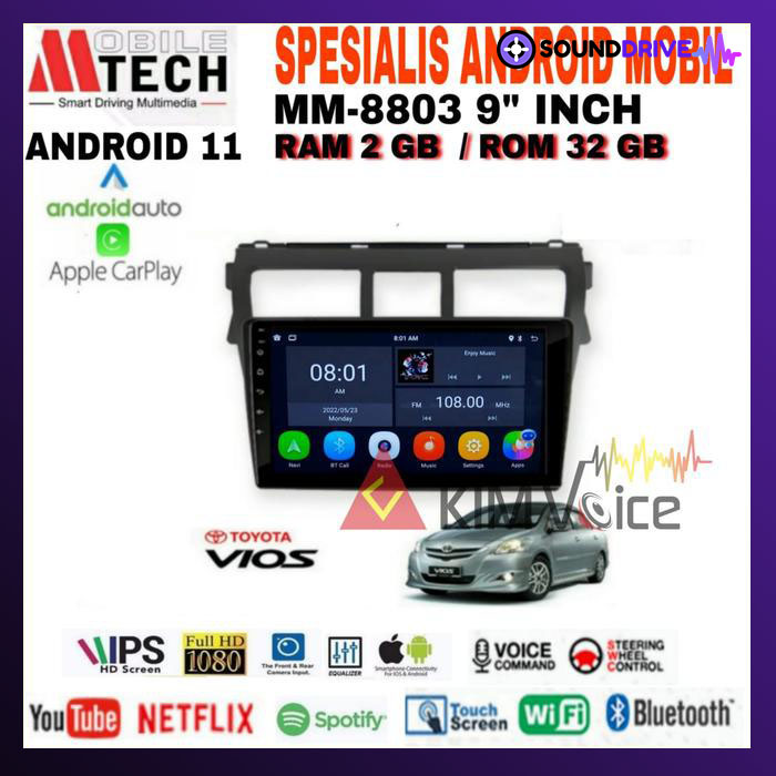 Head Unit Android MTech 9 Inch OEM Toyota Vios 2008- 2012 + Soket pnp - Hitam, 4/64GB