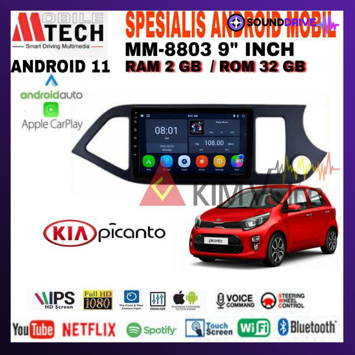 Head Unit Android Mtech 9 inch OEM Picanto 2011-2015 Soket PNP - 4/64GB