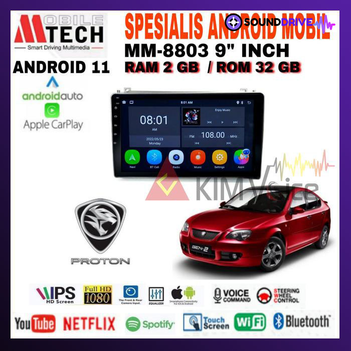 Head Unit Android Mtech 9 inch OEM Proton Gen 2 Persona 2006-2010 PNP - 2/32GB