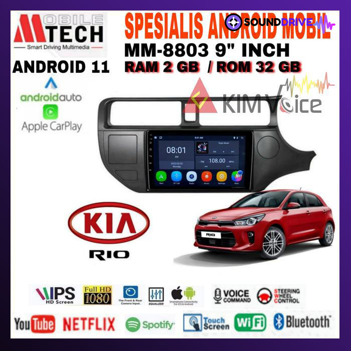 Head Unit Android Mtech 9 inch OEM KIA RIO 2012 Up Soket PNP - 2012-2014, 4/64GB