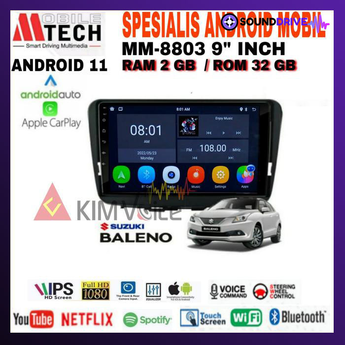 Head Unit Android Mtech 9 inch OEM Suzuki New Baleno 2018 Up Soket PNP - 2/32GB