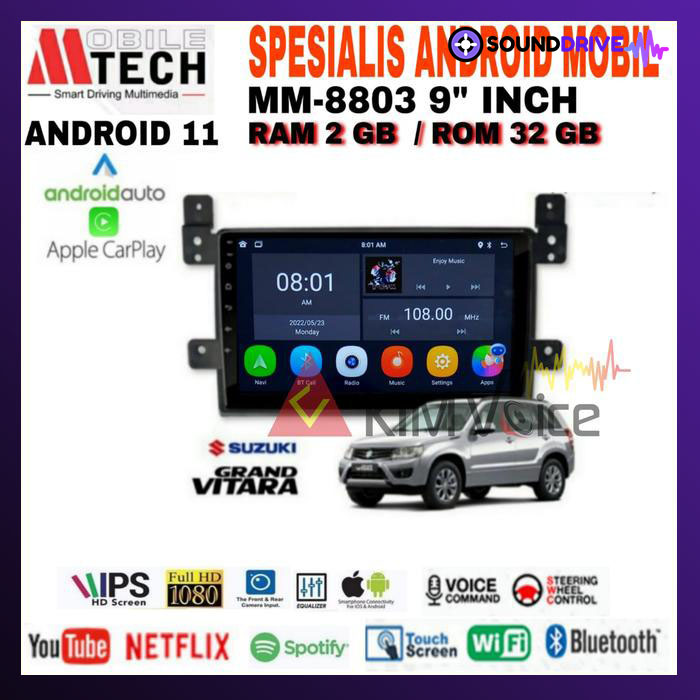 Head Unit Android Mtech 9 inch OEM Suzuki Grand Vitara Lama Soket PNP - 4/64GB