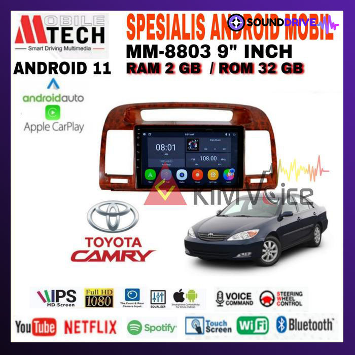 Head Unit Android Mtech 9 inch OEM Toyota Camry 2002-2005 Soket PNP - WOOD, 2/32GB - Image 2