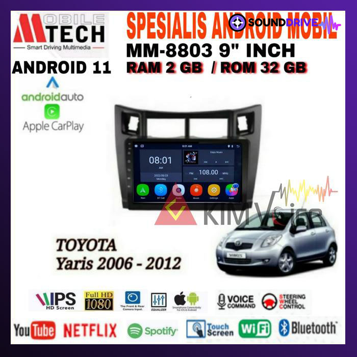 Head Unit Android Mtech 9 inch OEM Toyota Yaris 2006-2013 Soket PNP - 2/32GB