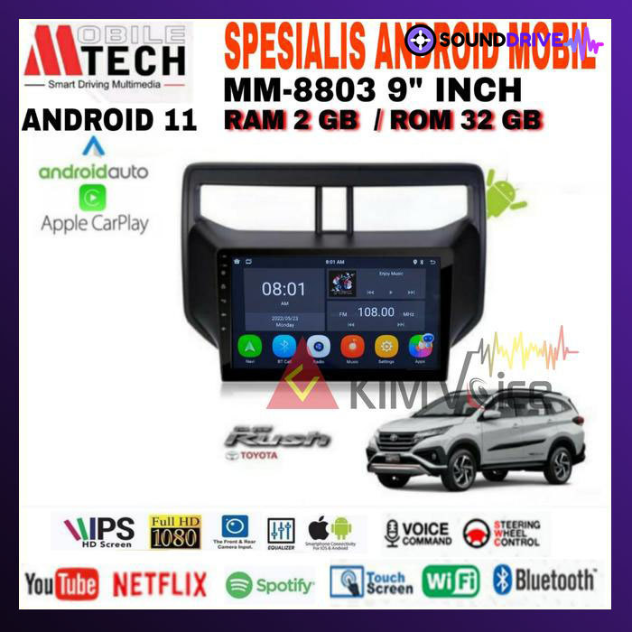 Head Unit Android Mtech 9 inch OEM New Rush Terios 2018 Up Soket PNP - 2/32GB