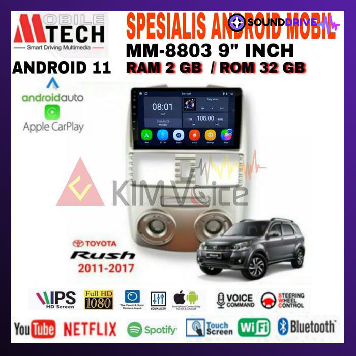 Head Unit Android Mtech 9 inch OEM Toyota Rush Terios 2007-2017 PNP - 2007-2011, 4/64GB