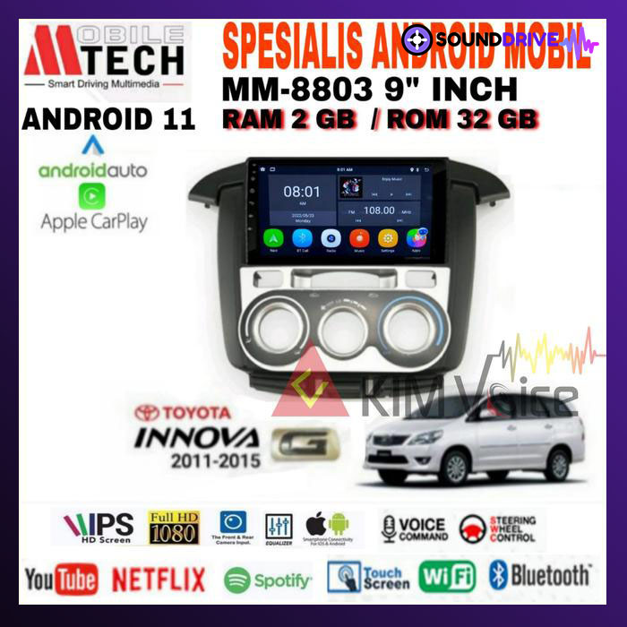 Head Unit Android Mtech 9 inch OEM Toyota Innova 2012-2015 Soket PNP - Type G, 2/32GB - Image 2