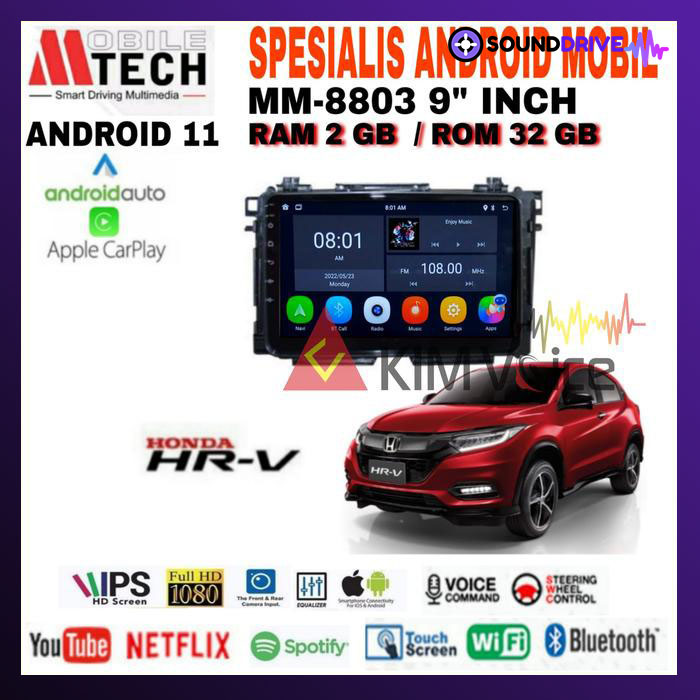 Head Unit Android Mtech 9 inch OEM Honda HRV 2015-2021 soket PNP - 2/32GB