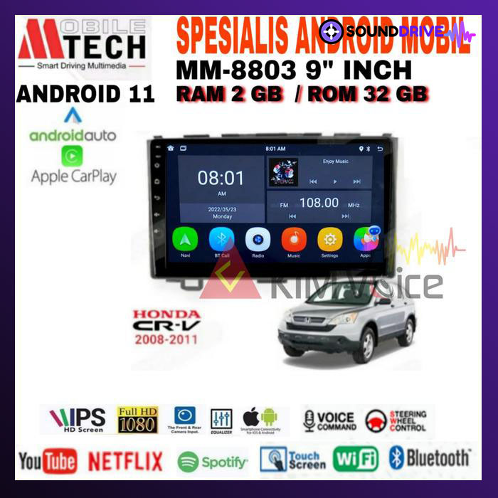Head Unit Android Mtech 9 inch OEM Honda CRV 2007-2011 soket PNP - 2/32GB