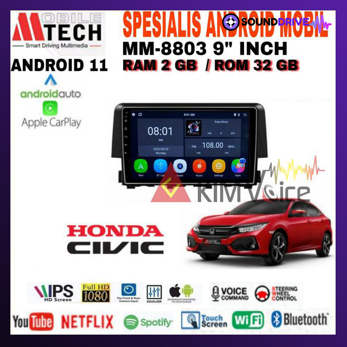 Head Unit Android Mtech 9 inch OEM Honda Civic Turbo 2016 Up soket PNP - 2/32GB