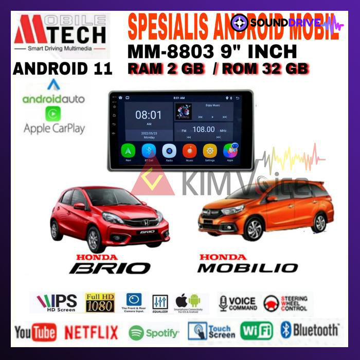 Head Unit Android Mtech 9 inch OEM Honda Brio Mobilio 2012-2015 PNP - 9 inch, 2/32GB