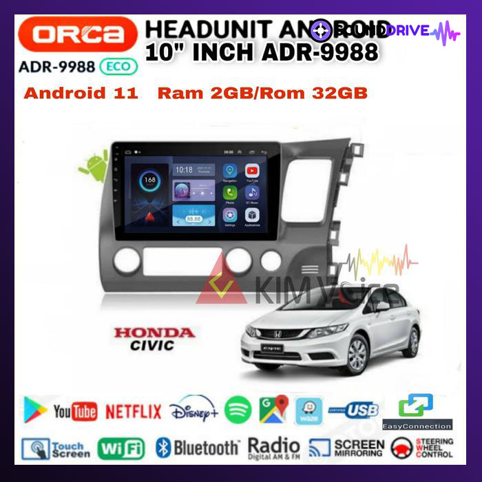 Head unit Android Orca Eco 10 inch Oem Honda civic 2006 -2011 pnp