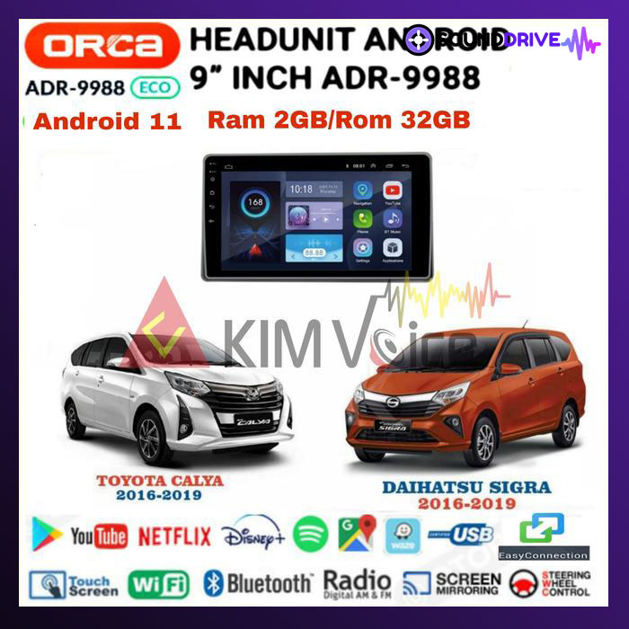 Head Unit Android Orca Eco 9 inch OEM Sigra/Calya 2016-2019 soket pnp