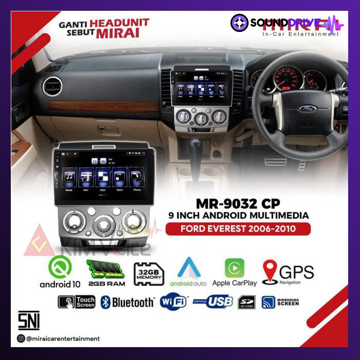 Head Unit Android MIRAI 9 inch OEM Ford Ranger - Everest - Mazda BT-50
