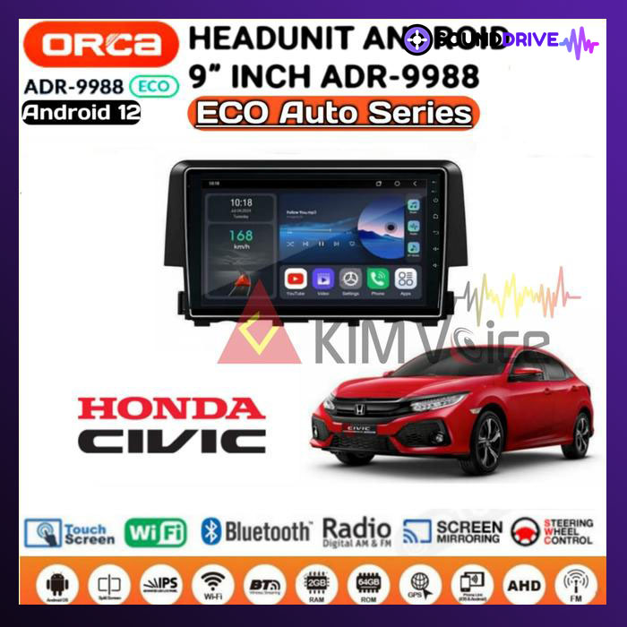 Head Unit Android 0rca Eco 9 inch OEM Civic Turbo 2016-2018 soket pnp