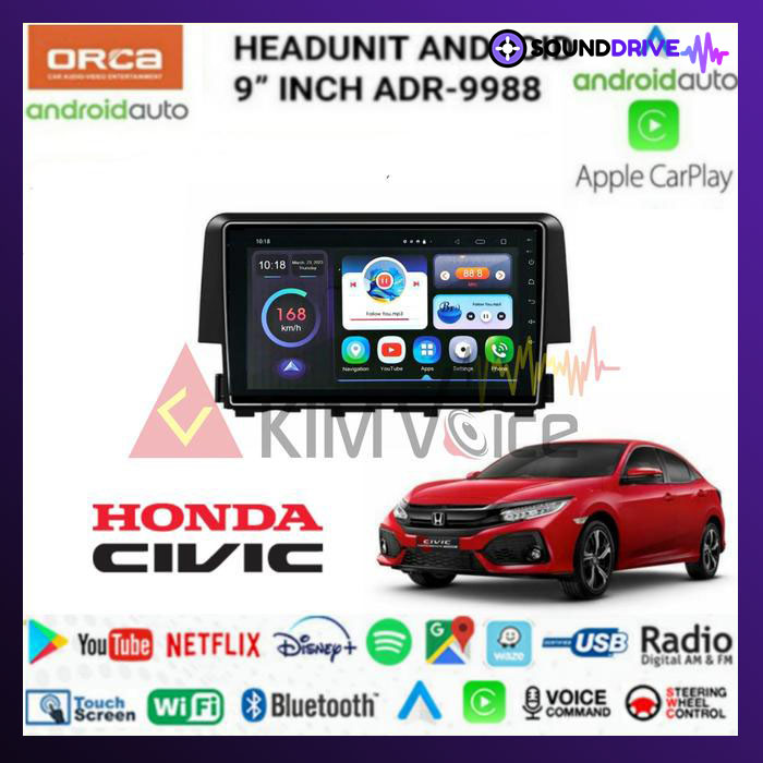 Head unit Android Orca 9 Inch OEM Civic 2016-2018 voice comand