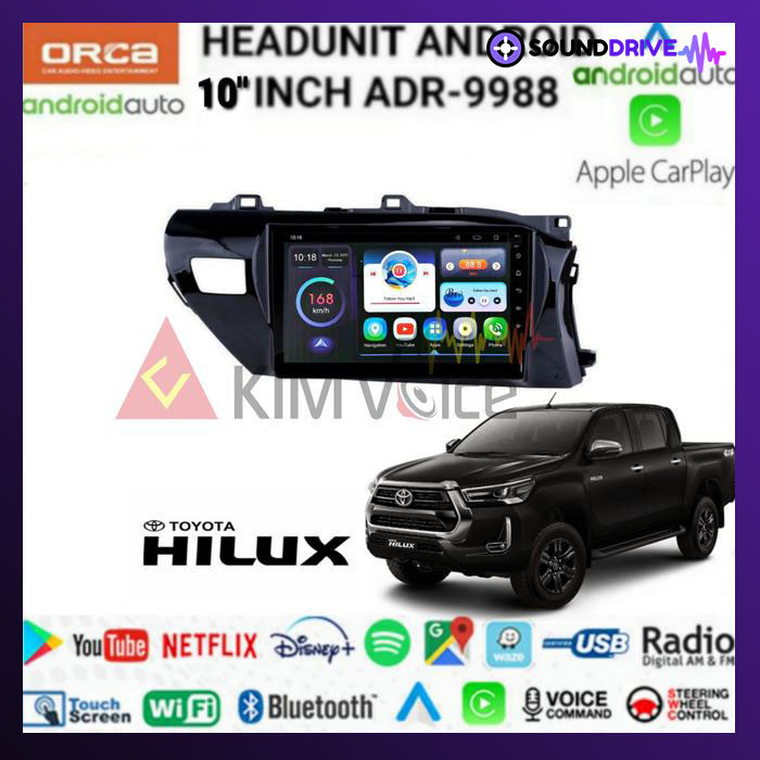 Head unit Android Orca 10 inch OEM Hilux 2016 up Soket pnp