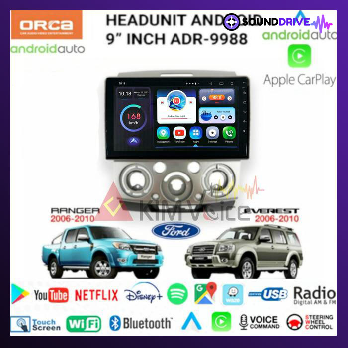 Head Unit Android Orca 9 inch OEM Ford Ranger/Everest Mazda BT-50