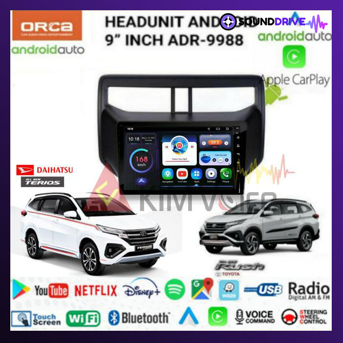 Head Unit Android orca 9 inch OEM New Rush/Terios 2018 up Soket pnp